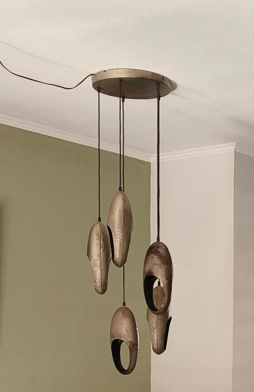 Bronskleurige  hanglamp met 5 kelken, Huis en Inrichting, Lampen | Hanglampen, Gebruikt, 75 cm of meer, Metaal, Ophalen