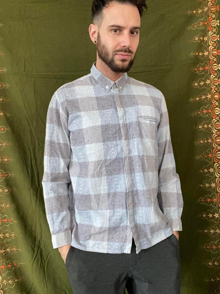 Vintage shirt / overhemd - bruin / beige - katoen - M/medium, Kleding | Heren, Overhemden, Beige, Vintage, Hgv@, 1073BK