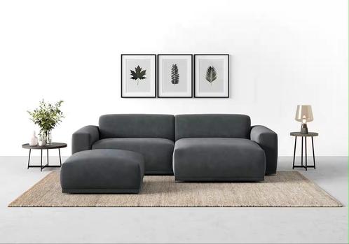 Nieuwe hoekbank grijs loungebank met passende hocker, Huis en Inrichting, Banken | Bankstellen, Zo goed als nieuw, Hoekbank, Vierpersoons of meer