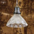 Antieke vintage Art Deco Holophane glazen hanglamp 1920/30, Huis en Inrichting, Lampen | Hanglampen, Minder dan 50 cm, Gebruikt