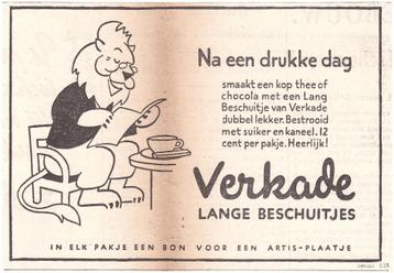Reclame Advertentie 1938 Verkade Beschuit Albumplaatje Artis