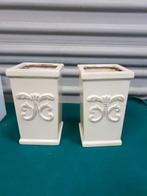 Bloempotten van aardewerk, wit, vierkant, met afbeelding, 2, Ophalen of Verzenden, 'T Olde Gre-j, Info@toldegrej.nl, Endepoelstraat 20f Didam