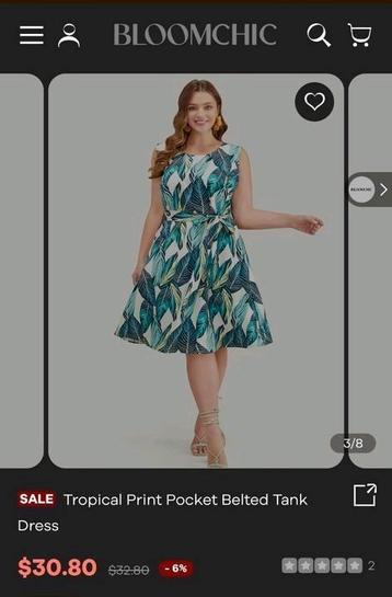 Nieuwe jurk Bloomchic zomerse print, gevoerd mt 40(NL mt 42) beschikbaar voor biedingen