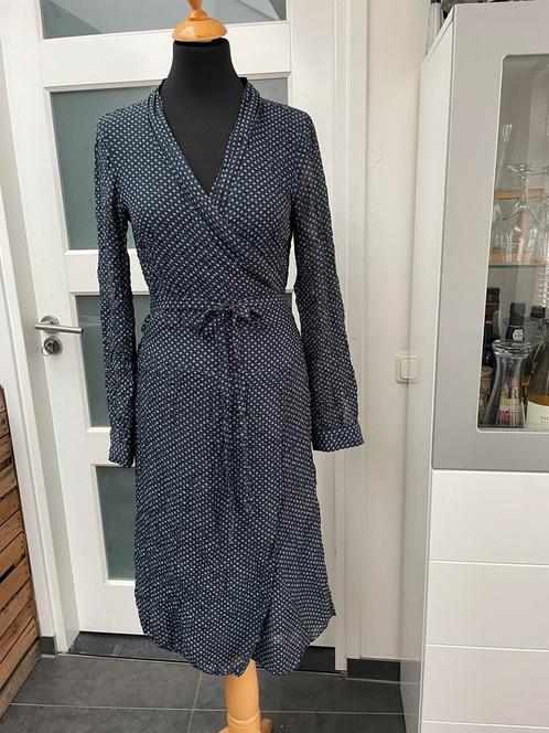 Sandwich blauwe wikkeljurk maat 38 M met motief lange mouw, Kleding | Dames, Jurken, Gedragen, Maat 38/40 (M), Blauw, Onder de knie