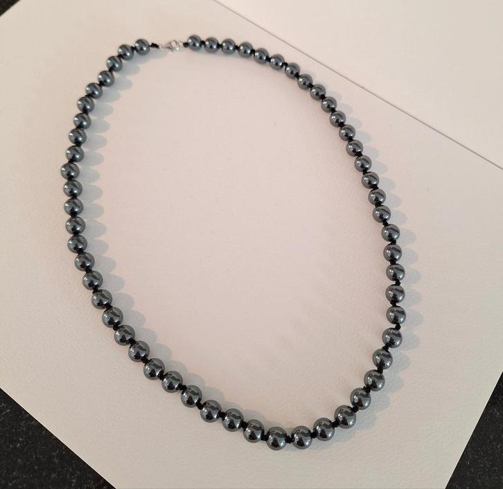 Zilver collier hematiet edelstenen ketting zilveren vintage, Sieraden, Tassen en Uiterlijk, Kettingen, Nieuw, Zilver, Zilver, Met edelsteen