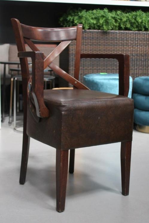 6 eetkamerstoelen cafestoel Cross vintage hout skai bruin, Huis en Inrichting, Stoelen, Gebruikt, Vijf, Zes of meer stoelen, Hout