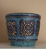 Vintage keramiek Jasba bloempot West Germany blauw goud, Tuin en Terras, Bloempotten, Ophalen, ., Binnen, Zo goed als nieuw