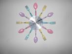 Keuken Wandklok Lepel Vork Bestek Kwarts Quartz analoog, Ophalen of Verzenden, Gebruikt, Analoog, Wandklok