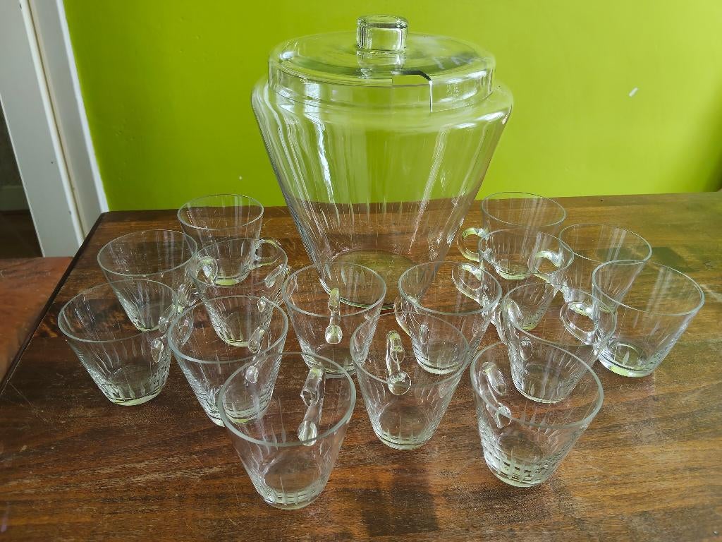 vintage glas punch bowlset, Antiek en Kunst, Ophalen