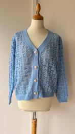 Vintage vest polyester lichtblauw gebreid 38 40 m zomer, Maat 38/40 (M), Blauw, Geen, Ophalen of Verzenden