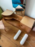 Kap tafel met spiegel, krukje en lampen, Huis en Inrichting, Tafels | Kaptafels, Ophalen of Verzenden, Gebruikt, Hout