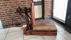 Antieke bascule houten weegschaal met 6 gewichtjes, Doe-het-zelf en Verbouw, Weegschalen, Gebruikt, Ophalen