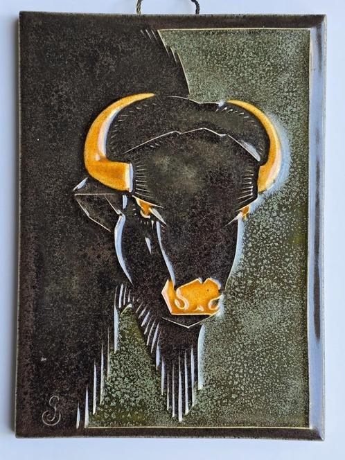 Jan Schonk Tegel Bison / Buffalo, Antiek en Kunst, Antiek | Wandborden en Tegels, Ophalen of Verzenden