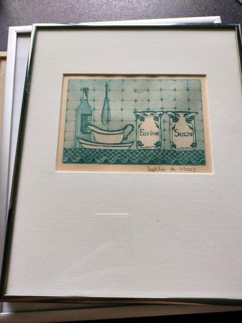 2 x Kleurenets Leatitia de Haas Keuken Nielen Lijst, Antiek en Kunst, Kunst | Etsen en Gravures, Ophalen of Verzenden