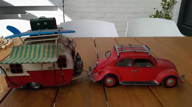 vw kever + caravan blik, Antiek en Kunst, Antiek | Speelgoed, Ophalen of Verzenden