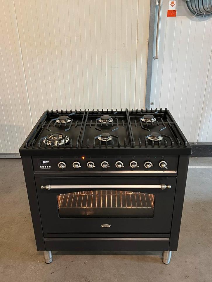 Luxe Boretti fornuis 6 pits - nostalgisch 90x60 antraciet, Witgoed en Apparatuur, Fornuizen, Ophalen of Verzenden