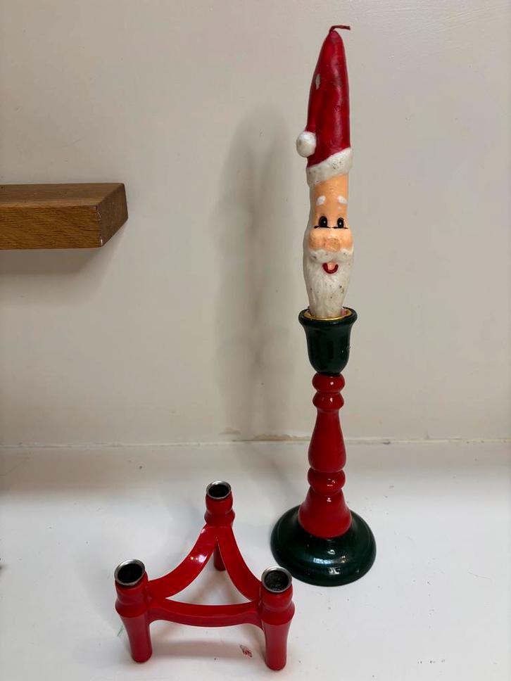 Vintage Kandelaar Set + Kerstman Kaars, Diversen, Kerst, Gebruikt, Ophalen of Verzenden