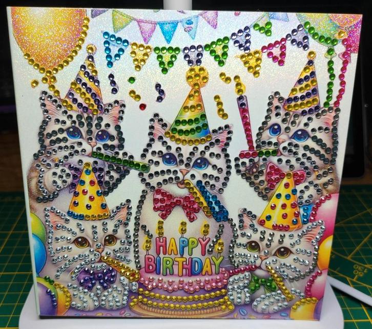 Diamond Painting verjaardagskaart Poes 4, Hobby en Vrije tijd, Kaarten | Zelfgemaakt, Nieuw, Dieren, Ophalen of Verzenden