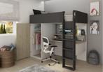 Flow hoogslaper met bureau en kast - 90x200 - Eiken/antracie, Niet ingevuld, Niet ingevuld, Niet ingevuld
