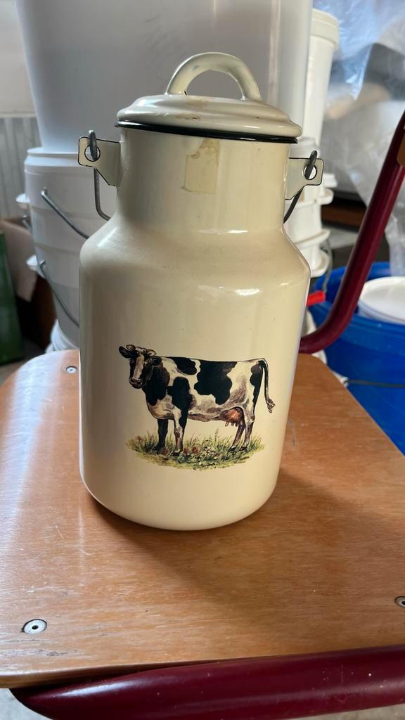 Vintage Emaille Melkbus met Koe, Antiek en Kunst, Antiek | Emaille, Ophalen of Verzenden