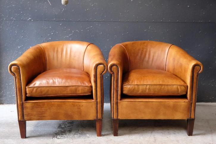 2 Design of Clubfauteuils  - Exclusief origineel Engels, Huis en Inrichting, Fauteuils, Zo goed als nieuw, Leer, 75 tot 100 cm