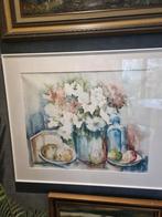 Aquarel Stilleven met Bloemen en Fruit, Antiek en Kunst, Ophalen of Verzenden