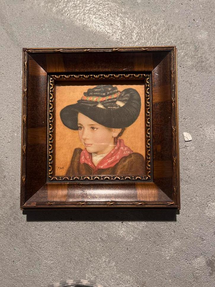 Oude Schilderij - Portret van een meisje, Antiek en Kunst, Kunst | Schilderijen | Klassiek, Ophalen of Verzenden