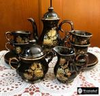 Set mokka - koffie - thee servies porselein zwart goud bloem