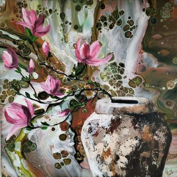 Schilderij magnolia tak in vaas  beschikbaar voor biedingen