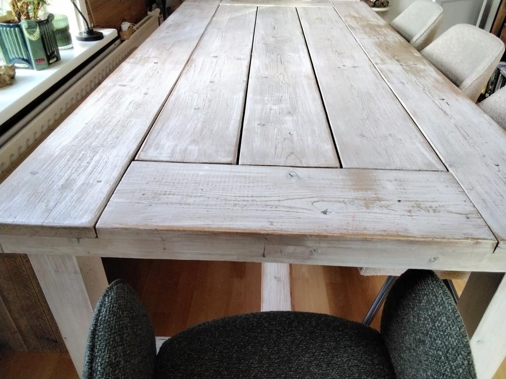 Stevige houten tafel., Ophalen, Gebruikt, 100 tot 150 cm, 200 cm of meer