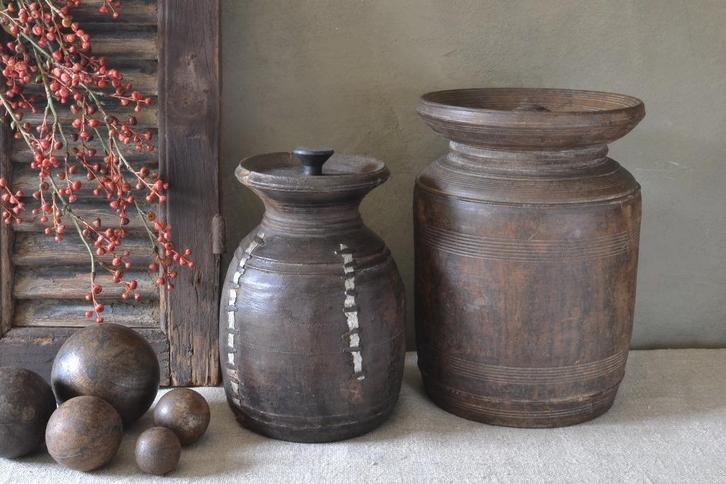 Oude Himachal pot Nepalese kruik met deksel, Huis en Inrichting, Woonaccessoires | Vazen, Gebruikt, Overige kleuren, Minder dan 50 cm