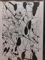 Abstract schilderij in Pollock-stijl – zwart-wit – ingelijst, Antiek en Kunst, Ophalen of Verzenden