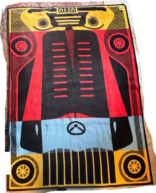 Vintage acryl velours deken 1,45cm x 203cm auto print, Huis en Inrichting, Woonaccessoires | Plaids en Woondekens, Gebruikt, Ophalen