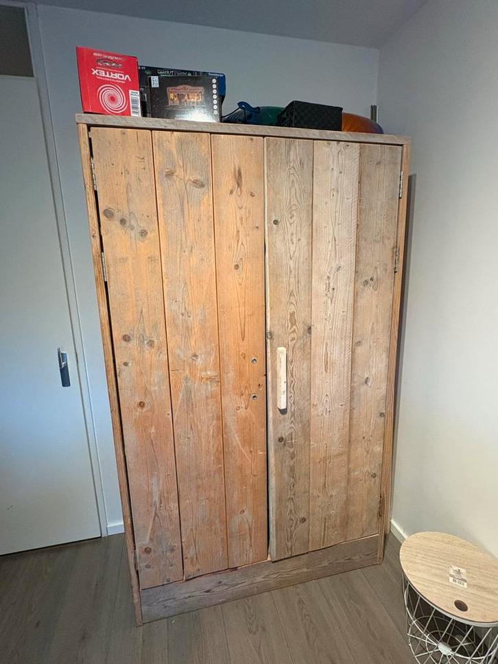 Steigerhouten kledingkast, Huis en Inrichting, Kasten | Kledingkasten, Gebruikt, 200 cm of meer, 100 tot 150 cm, 50 tot 75 cm
