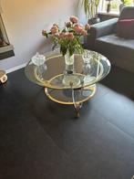 Messing met twee glasplaten 100cm rond - hoog 50cm, Huis en Inrichting, Tafels | Salontafels, Ophalen, Gebruikt, Klassiek, Rond