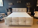 Boxspring 180 Beige Velvet met vakken en Emma matras E-7295, Ophalen, Beige, Mwonenenslapen, Mwonenenslapen@ziggo.nl