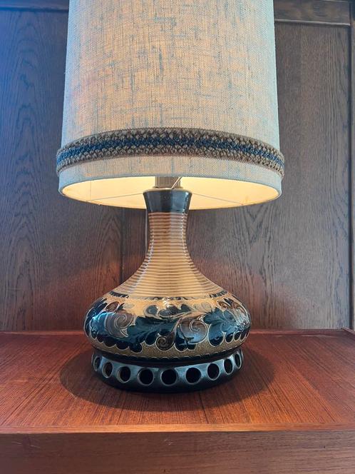 Vintage keramieken tafellamp ‘60, Huis en Inrichting, Lampen | Tafellampen, Zo goed als nieuw, 50 tot 75 cm, Kunststof, Stof, Overige materialen