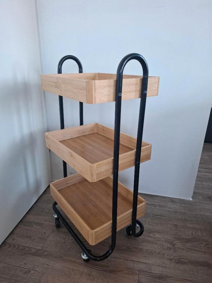 Bamboe trolley – 83,5 x 44,5 x 33,5 cm – Badkamer Keuken, Huis en Inrichting, Badkamer | Badkamermeubels, (Half)hoge kast, Minder dan 100 cm