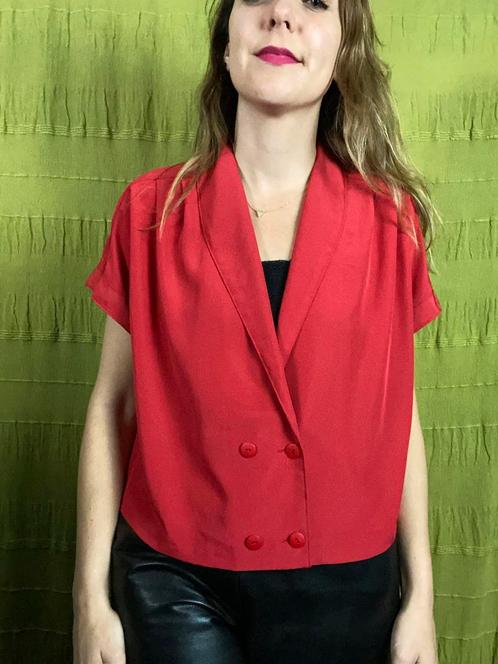 Vintage rode blouse / shirt - Jaren 90 - M/38, Kleding | Dames, Blouses en Tunieken, Gedragen, Maat 38/40 (M), Rood, Ophalen of Verzenden