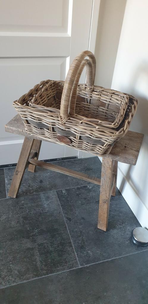 Hoffz mandenset, met leren banden, rotan vergrijsd, Huis en Inrichting, Woonaccessoires | Schalen en Manden, Ophalen of Verzenden