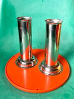 Vintage chrome chunky vazen stainless steel set van 2, Ophalen of Verzenden
