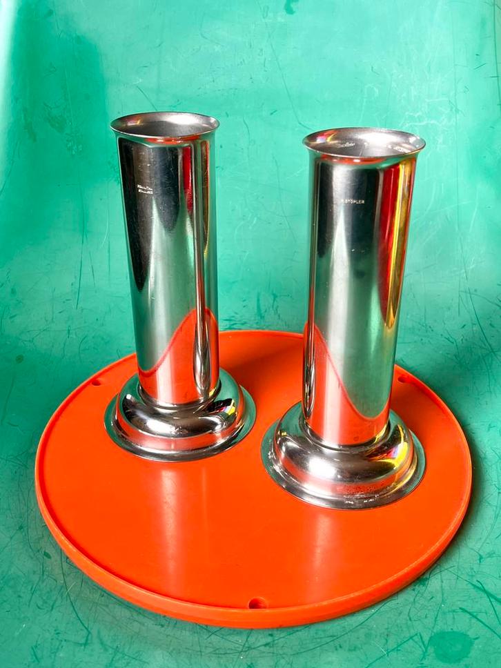 Vintage chrome chunky vazen stainless steel set van 2, Antiek en Kunst, Antiek | Overige Antiek, Ophalen of Verzenden