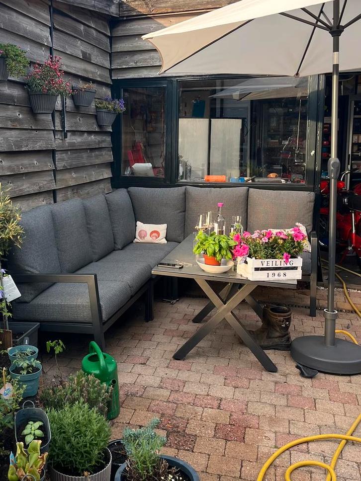 Aluminium loungeset, incl goede hoes zgan, Tuin en Terras, Tuinsets en Loungesets, Zo goed als nieuw, Loungeset, Aluminium, 5 zitplaatsen