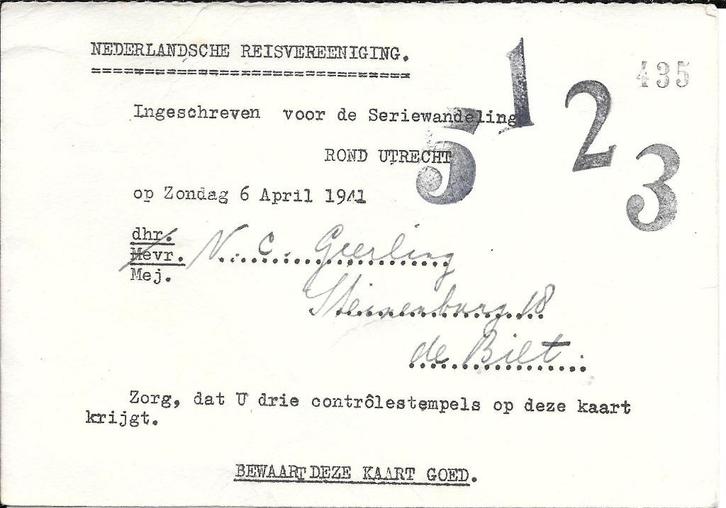 Nederlandsche Reisververeeniging (De Bilt- Utrecht) 1941, Verzamelen, Ansichtkaarten | Nederland, Gelopen, Utrecht, Voor 1920