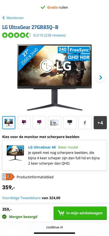 Game Monitor LG 27GR83Q-B beschikbaar voor biedingen