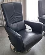 Mooie zwart lederen verstelbare en draaiende relax fauteuil., Huis en Inrichting, Fauteuils, Ophalen, Zo goed als nieuw, Minder dan 75 cm