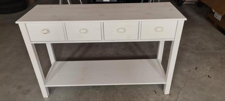 Witte Houten sidetable met Lades, Huis en Inrichting, Tafels | Sidetables, Gebruikt, 25 tot 50 cm, 100 tot 150 cm, Rechthoekig