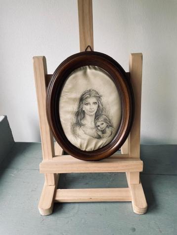 Vintage tekening op zijde.giuseppe tarantino moeder en kind. beschikbaar voor biedingen