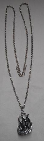 Zilveren jasseron ketting met schip hanger  nr.1762, Met hanger, Verzenden, Zo goed als nieuw, Zilver