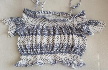 Cropped top bershka maat m blauw wit croptop zomer tshirt beschikbaar voor biedingen